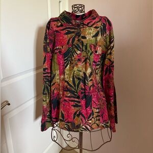 Chico's Floral Tropical Button Down Shirt size XL 100% Linen